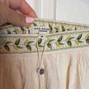 Max Studio Cream Skirt with Green Leaf Design